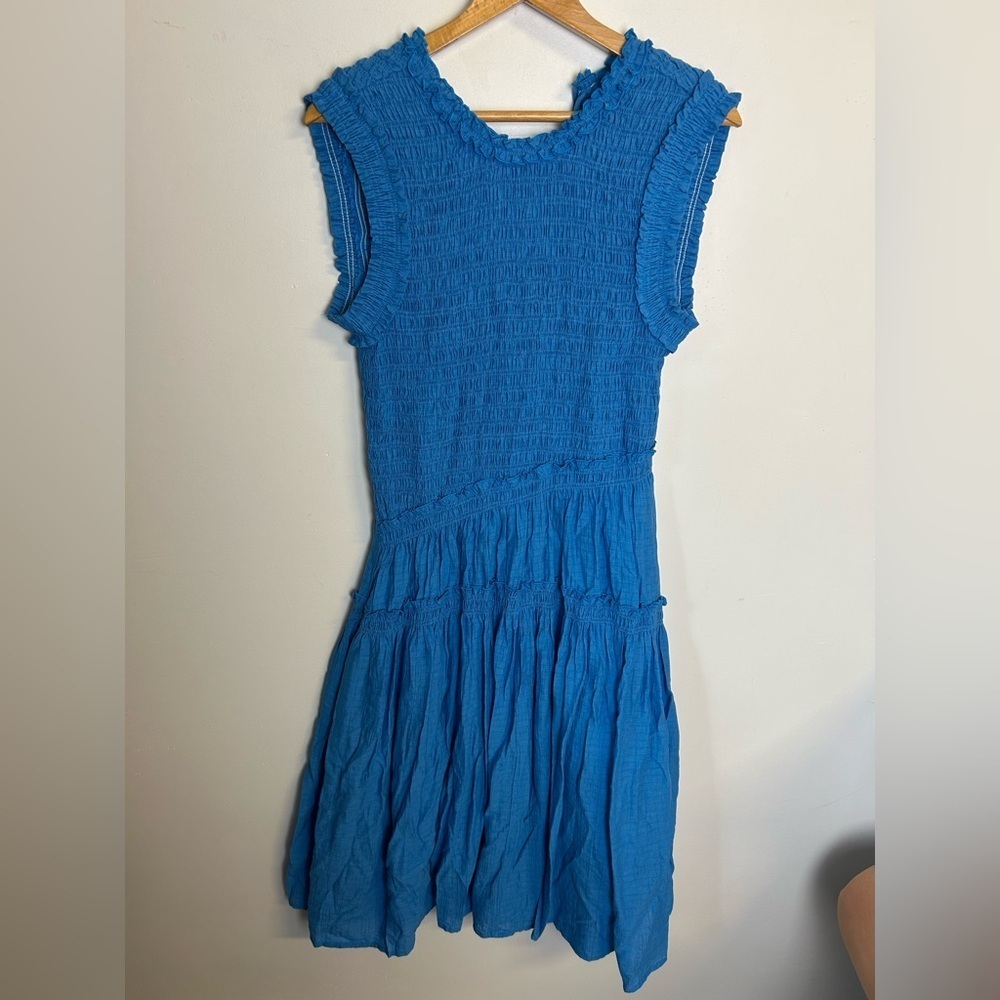 Saturday Club Smocked Chest Midi Dress Size L Old Money Chic Blue minimalist